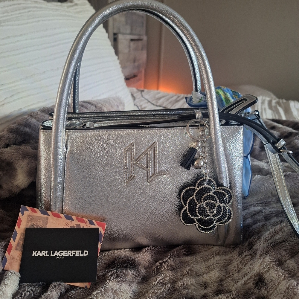 Karl lagerfeld silver top handle bag